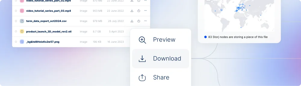 An illustration outlining Storj's cloud object storage and download settings